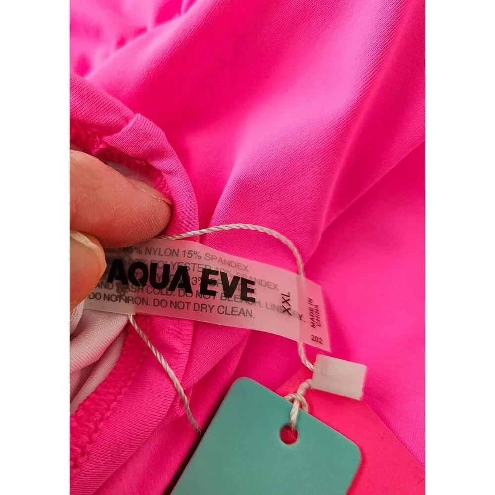 Aqua Eve Womens Bandeau Tankini Top & Bottoms Pink Ruched Sides Size XXL Beach